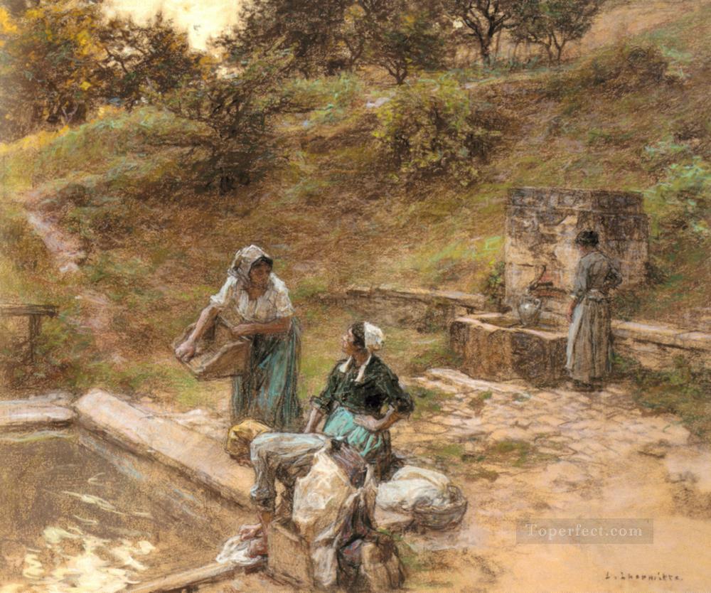 Au Lavoir escenas rurales campesino Leon Augustin Lhermitte Pintura al óleo